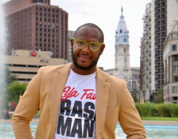 At-large City Council candidate Terrill Haigler is a 33-year-old city native and political novice who gained fame as ''Ya Fav Trashman.'' (Emma Lee/WHYY)