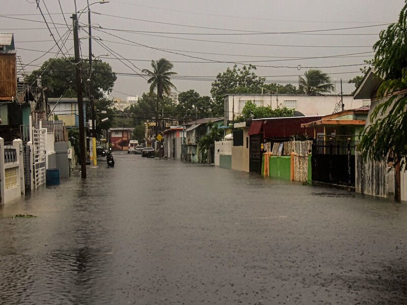 A flooded road is seen during the passage of Hurricane Fiona in Villa Blanca, Puerto Rico