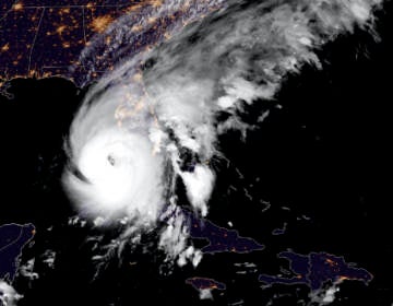 A GOES-East GeoCcolor satellite image shows Hurricane Ian over the Gulf of Mexico