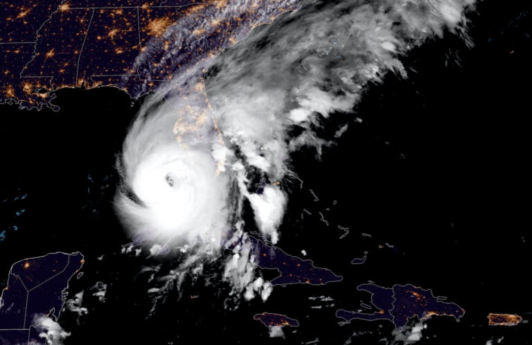 A GOES-East GeoCcolor satellite image shows Hurricane Ian over the Gulf of Mexico