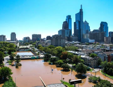 I-676 is seen filled with floodwaters from the Schuylkill River