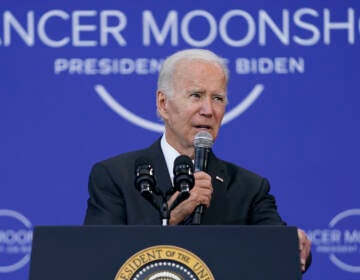 President Joe Biden speaks on the cancer moonshot initiative at the John F. Kennedy Library and Museum, Monday, Sept. 12, 2022, in Boston. (AP Photo/Evan Vucci)