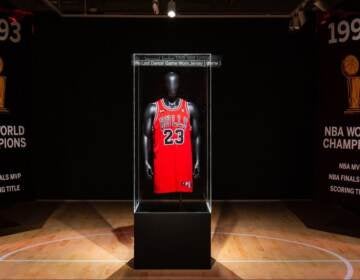 A jersey worn by Michael Jordan during the 1998 NBA championships has sold at auction for $10.1 million. (Sotheby's)