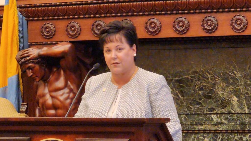 Parks and Rec Director Kathryn Ott Lovell speaks at the signing of an executive order from Mayor Jim Kenney banning guns from Philadelphia parks.