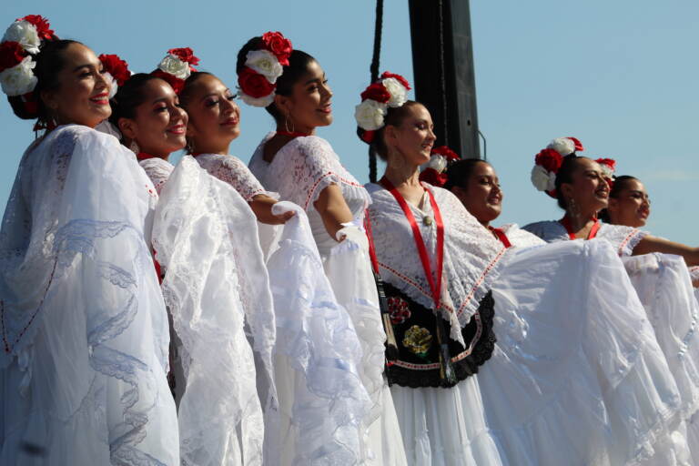 Traditional dancers took the stage at the Mexican Independence Day Festival on Sep. 18, 2022. (Cory Sharber/WHYY)