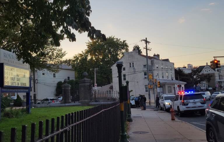 File photo:Philadelphia Police were on the scene at Roxborough High School following a deadly shooting Tuesday afternoon. (Cory Sharber/WHYY)