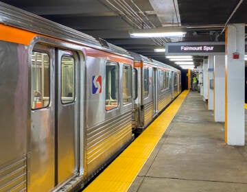 A Broad Street Line train is seen at Fairmount Station