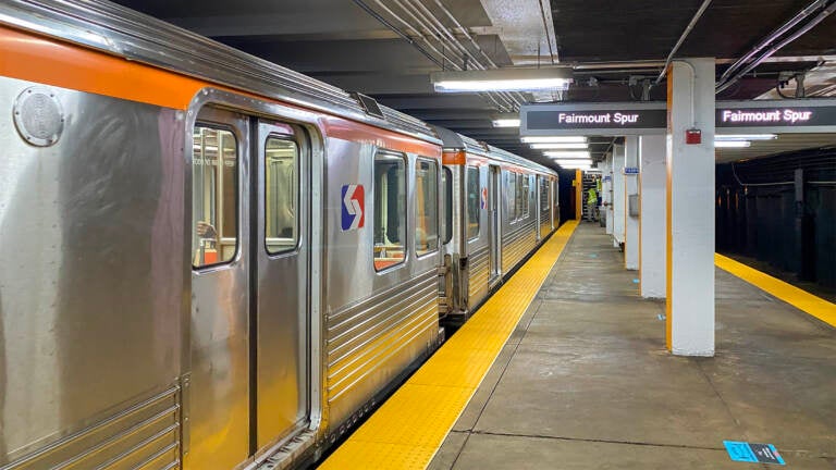 A Broad Street Line train is seen at Fairmount Station