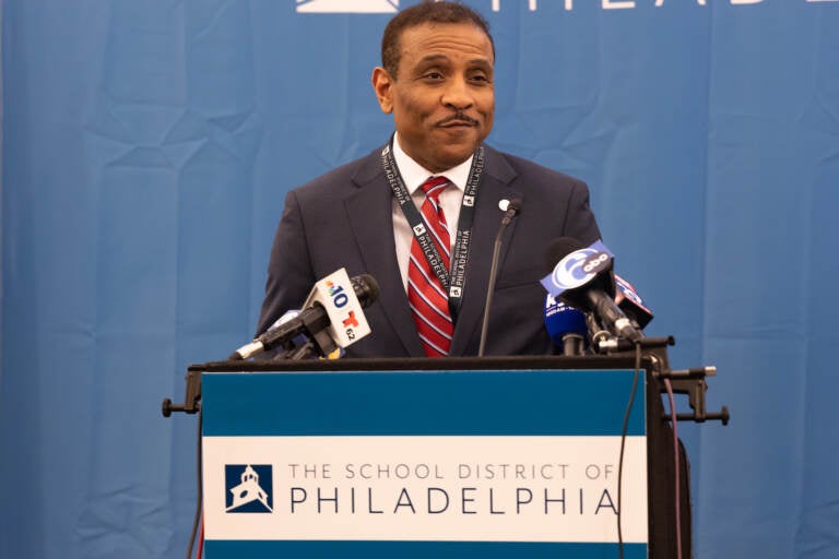 Philadelphia School District Superintendent Dr. Tony Watlington reported findings from his first 100 days on the job at a press conference on October 4, 2022. (Kimberly Paynter/WHYY)