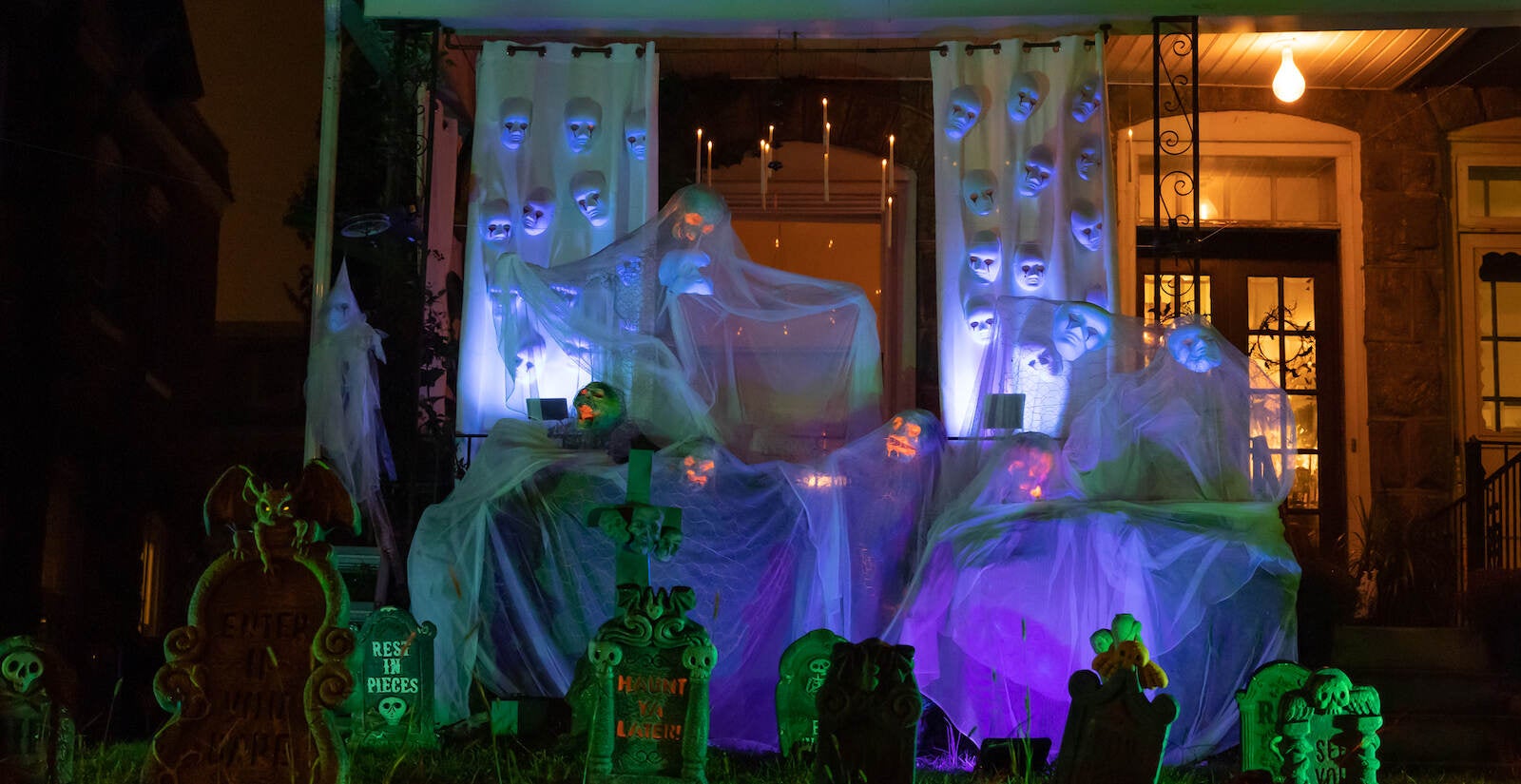 Halloween decorations are on display outside a Kensington home