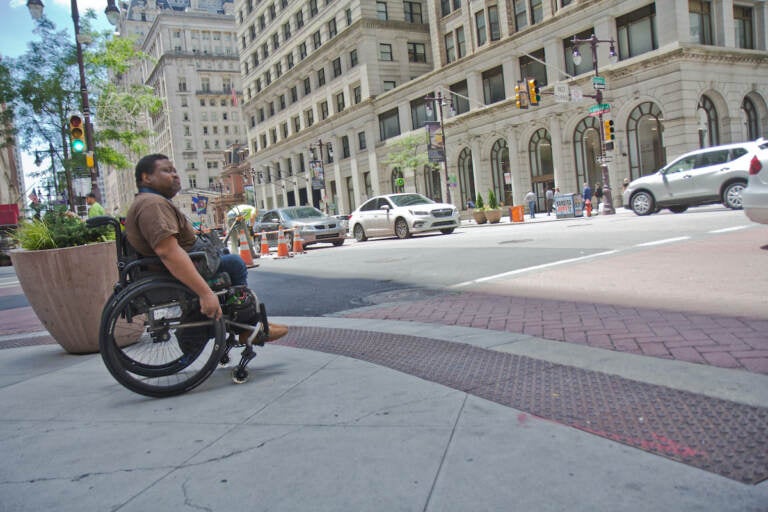Jaleel King is seen in a wheelchair at Broad and Chestnut