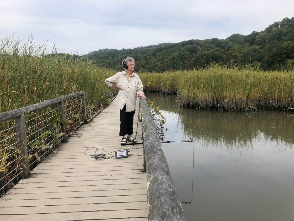 Annea Lockwood écoute une rivière via des microphones sous-marins.