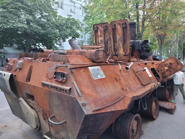 Tatiana Poladko saw dismantled Russian tanks on the street during her July visit to Ukraine. (Courtesy of Tatiana Polodko)