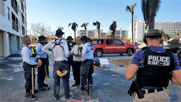 Members of 
Pennsylvania Task Force 1 in Florida conducting searches in Lee County. (Twitter/@PhillyFireDept)