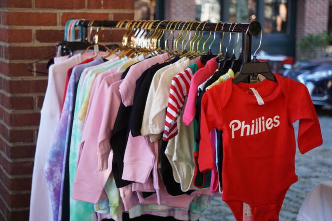A Phillies onesie for sale at Pumpkinfest. (Sam Searles/WHYY)