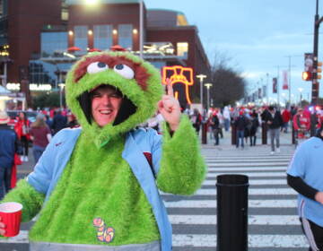 Fans were stoked for the World Series on Halloween night, while other's were ''Grouchy.'' (Cory Sharber/WHYY)