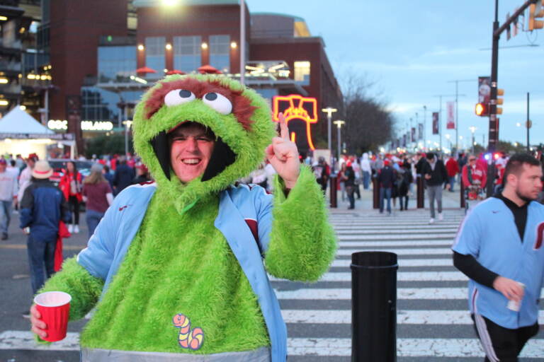 Fans were stoked for the World Series on Halloween night, while other's were ''Grouchy.'' (Cory Sharber/WHYY)