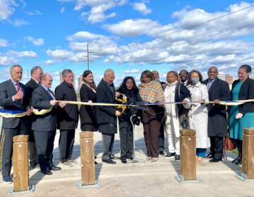 The Southbridge Wilmington Wetland Park in Delaware is officially opened with a ribbon-cutting ceremony. (Johnny Perez-Gonzalez/WHYY) 