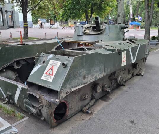 Tatiana Poladko saw dismantled Russian tanks on the street during her July visit to Ukraine. (Courtesy of Tatiana Polodko)