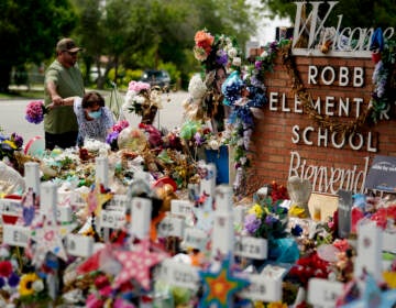 A memorial honoring the school shooting victims at Robb Elementary is seen on July 12 in Uvalde, Texas. (Eric Gay/AP)