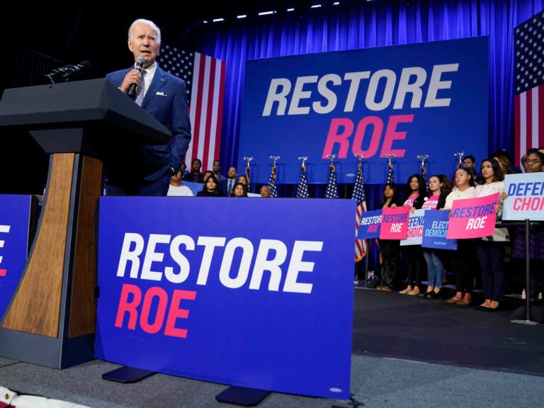 President Joe Biden speaks about abortion access during a Democratic National Committee event at the Howard Theatre in Washington, D.C., on Oct. 18. (Evan Vucci/AP)