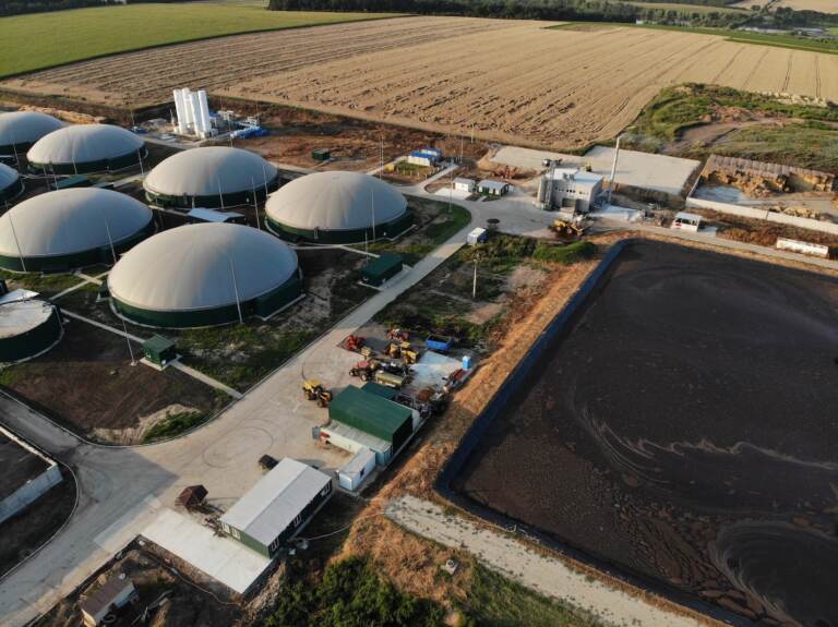 Aerial view of a biogas plant.