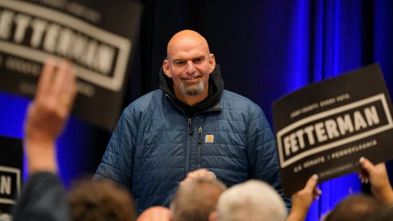 FILE - Pennsylvania Lt. Gov. John Fetterman, a Democratic candidate for U.S. Senate, speaks during a campaign event at the Steamfitters Technology Center in Harmony, Pa., Oct. 18, 2022. Fetterman is releasing a new doctor’s note saying that he's recovering well from a May stroke as he vies for Pennsylvania’s pivotal U.S. Senate seat. (AP Photo/Gene J. Puskar, File)