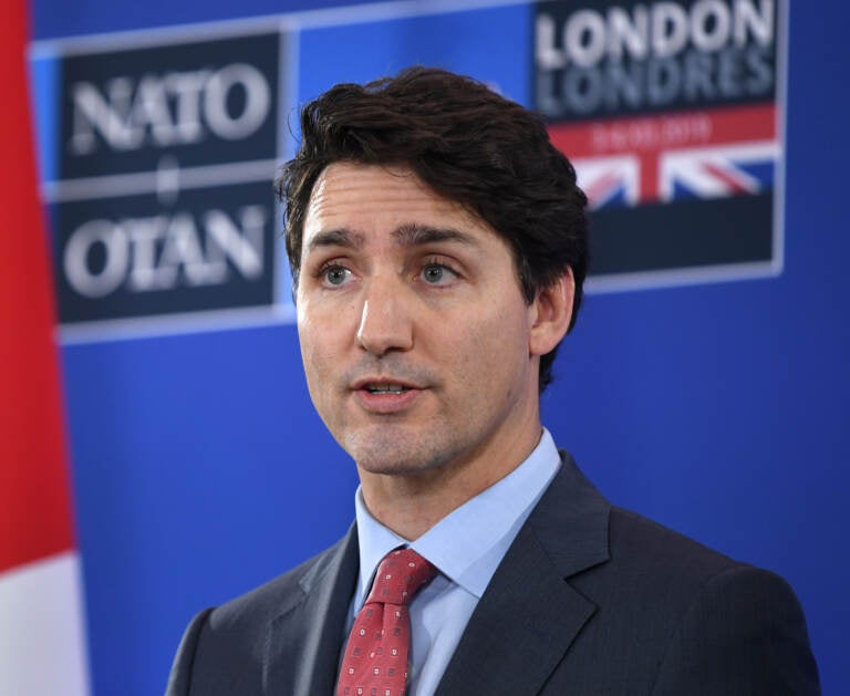 Canadian Prime Minister Justin Trudeau speaks at the NATO summit in Hertford, England, on Dec. 4, 2019. On Friday, he announced a national freeze on the sale, purchase, and transfer of handguns. (Chris J Ratcliffe/Getty Images)