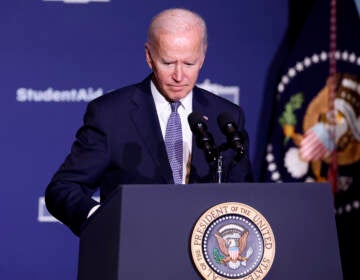 President Biden speaks about student debt relief at Delaware State University in Dover on Friday. (Anna Moneymaker/Getty Images)