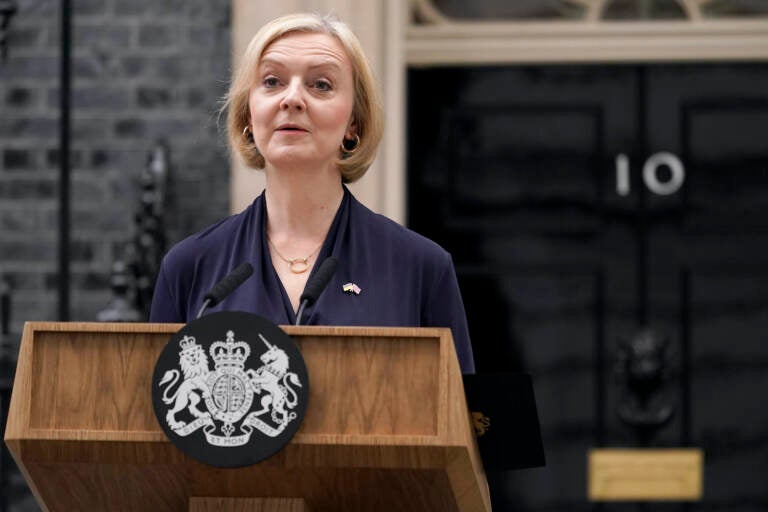 Britain's Prime Minister Liz Truss addresses the media on Downing Street