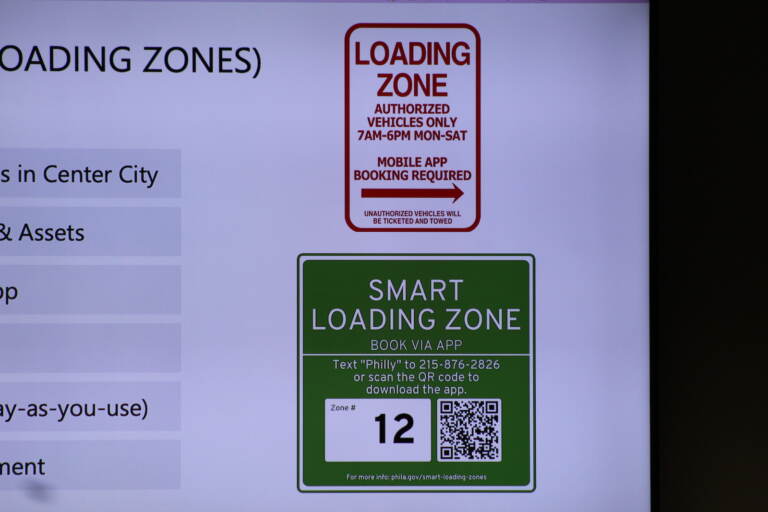 Signs at the loading zones will have a QR code that drivers can scan to download the app. (Cory Sharber/WHYY)
