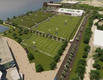 A rendering of the Philadelphia Union's WSFS Bank Sportsplex, viewed from Subaru Park. (OSPORTS)