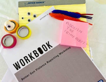 A workbook is pictured at a gun violence solutions workshop