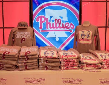 Merchandise on display at Mitchell & Ness.