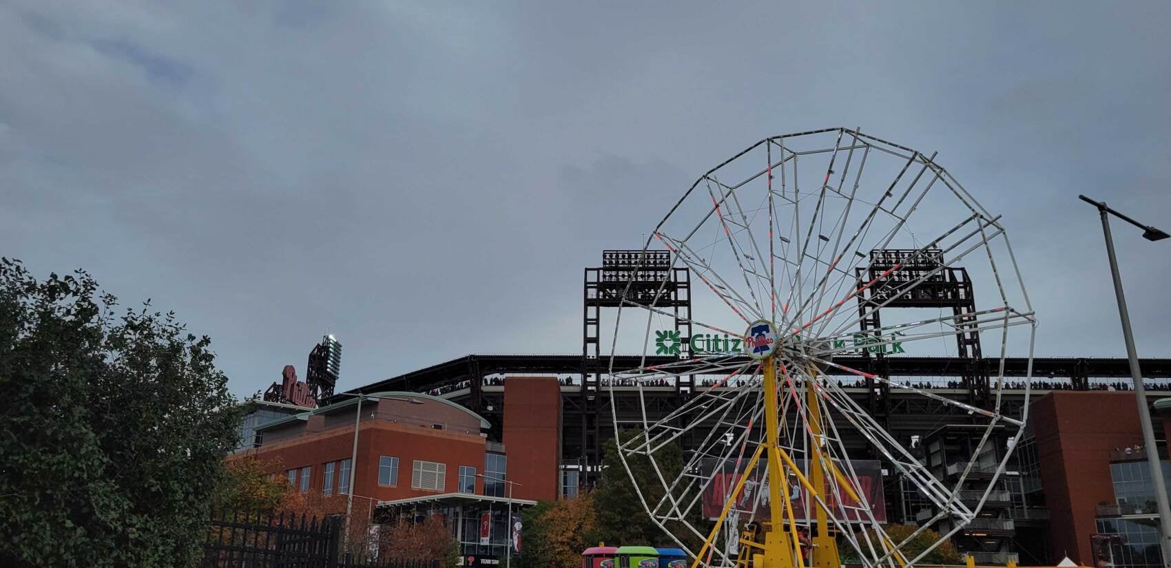 A ferris wheel is visible outside of Citizens Bank Park.