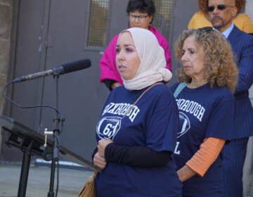 Meredith Elizalde pleads for the greater Philly community to be more proactive in combatting gun violence. (Sam Searles/WHYY)