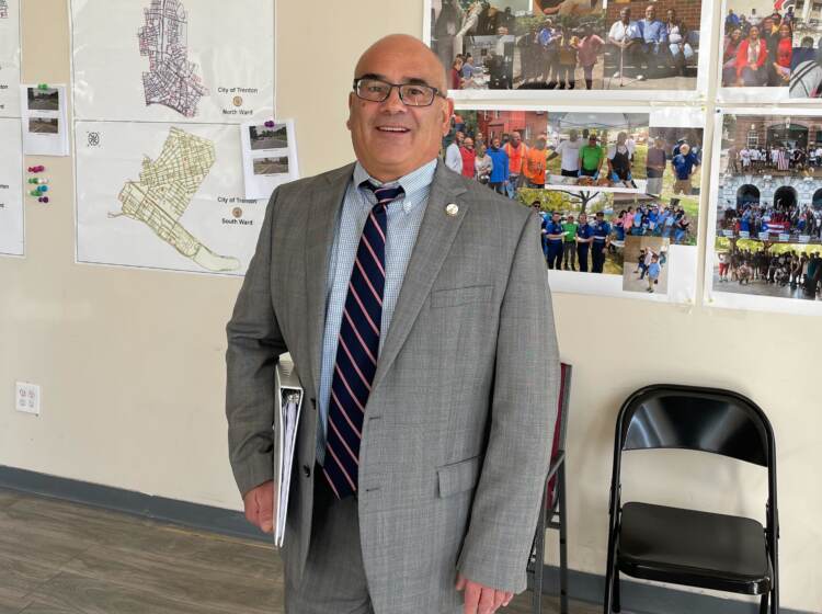 Trenton Mayor Reed Gusciora at his re-election headquarters on Monday, Oct. 17, 2022. (P. Kenneth Burns/WHYY)