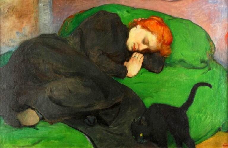 (Sleeping Woman With a Cat by Władysław Ślewiński, 1896)