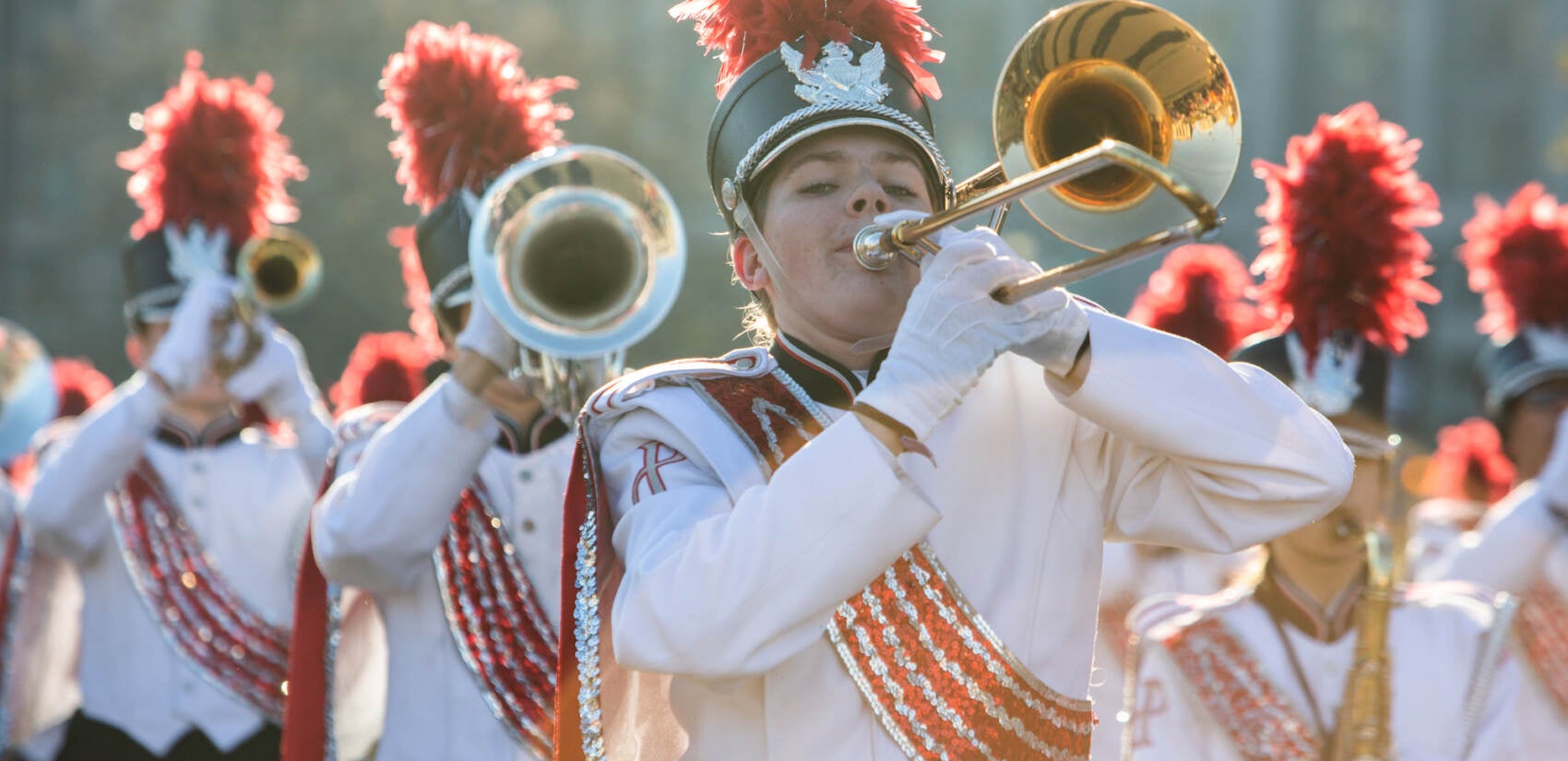 2022 24 011 – e cohen – Thanksgiving day parade-3279 Parkland High School Marching Band out of Allentown Pennsylvania marched along the parade route performing during the 103rd Philadelphia Thanksgiving Day Parade. (Emily Cohen for WHYY)
