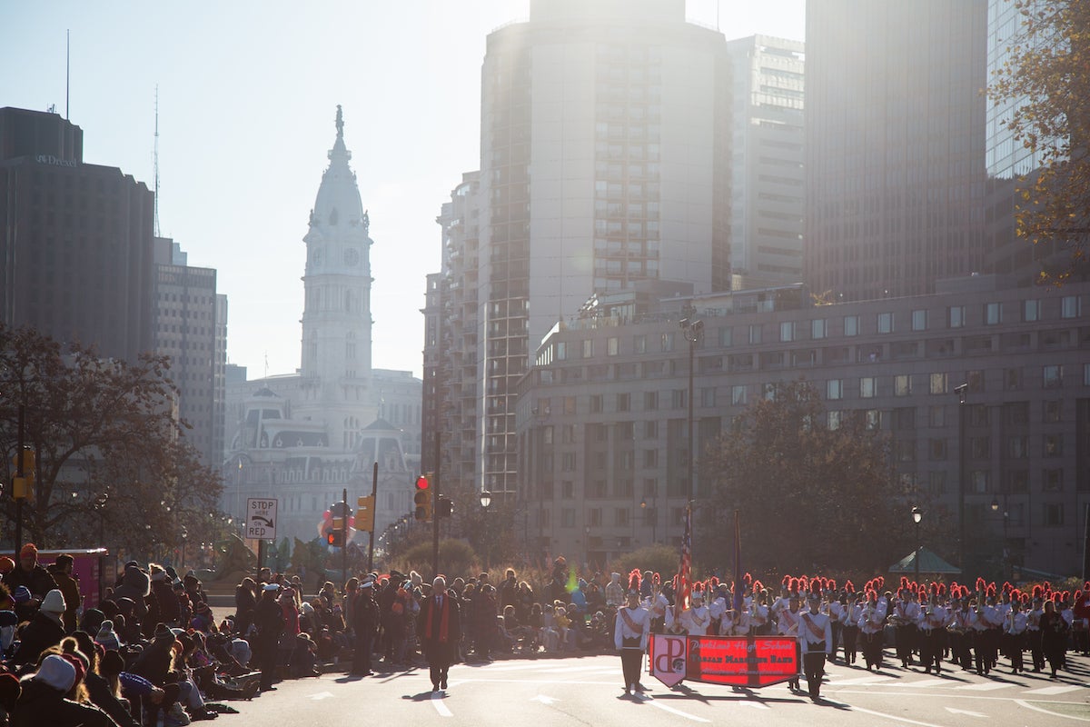 2022 24 011 – e cohen – Thanksgiving day parade-3387 Parkland High School Marching Band out of Allentown Pennsylvania marched along the parade route performing during the 103rd Philadelphia Thanksgiving Day Parade. (Emily Cohen for WHYY)