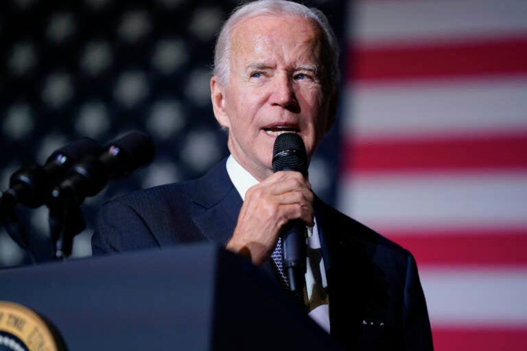 President Joe Biden speaks about student loan debt relief at Delaware State University, Friday, Oct. 21, 2022, in Dover, Del.  (AP Photo/Evan Vucci)