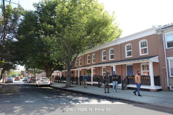 An artist's rendering of houses on the 1000 block of Pine Street on Wilmington's East Side.