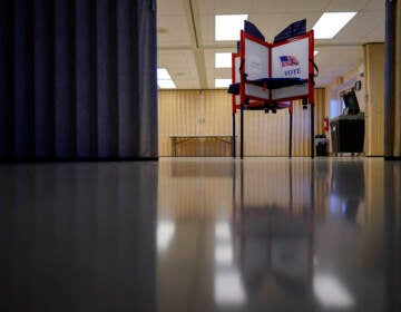 A Voting station is visible in an empty room in Pennsylvania.