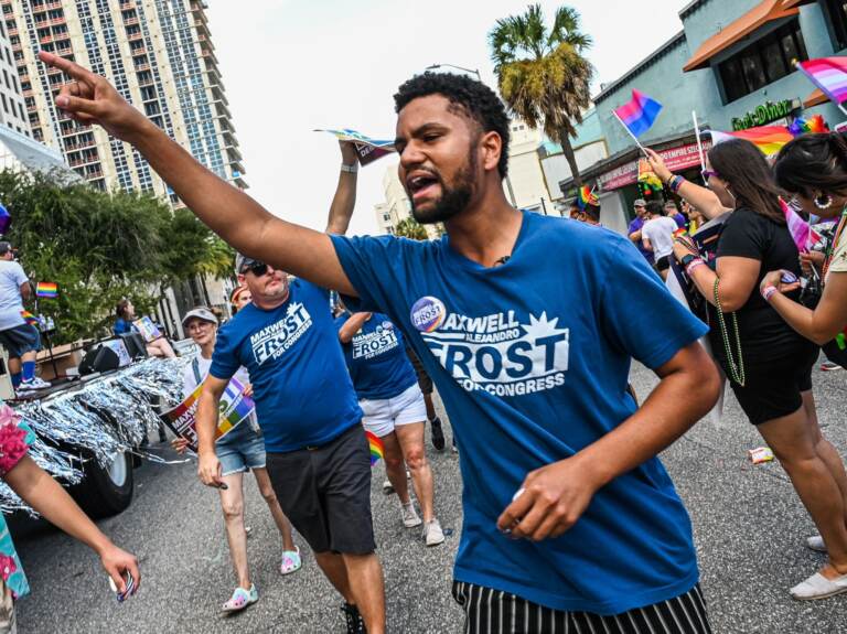 Maxwell Frost marching in Orlando's Pride Parade. (Giorgio Viera/AFP via Getty Images)