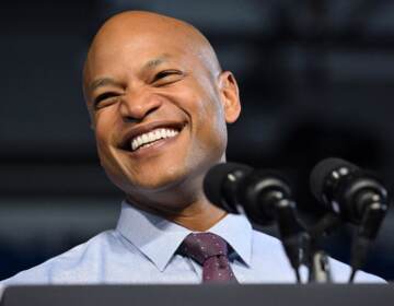 Gubernatorial candidate Wes Moore speaks during a rally with US President Joe Biden and US First Lady Jill Biden during a rally on the eve of the US midterm elections, at Bowie State University in Bowie, Maryland, on November 7, 2022.  (Photo by MANDEL NGAN/AFP via Getty Images)