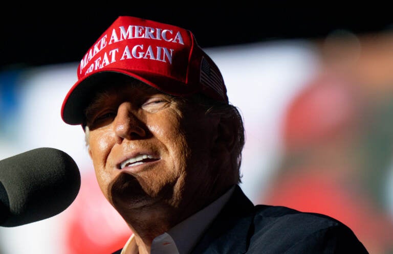 Former President Donald Trump is pictured at a rally on Oct. 22 in Robstown, Texas. Trump was subpoenaed by the House select committee investigating the Jan. 6 Capitol riot in October, ordering him to turnover documents and testify before the panel. (Brandon Bell/Getty Images)