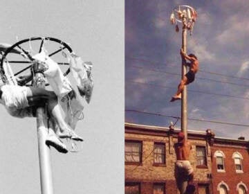 Old photos show grease pole climbers.