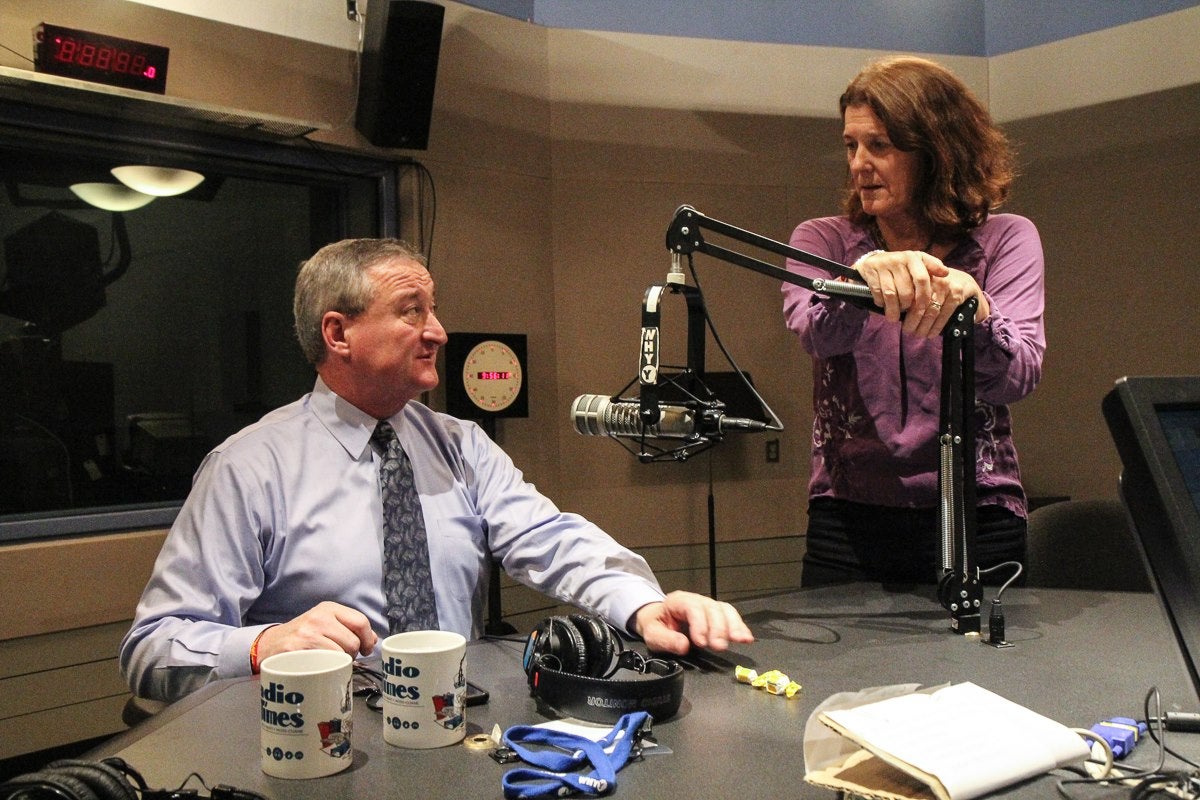 Then-mayoral candidate Jim Kenney joins Marty Moss-Coane on April 30, 2015, to conclude a ''Radio Times'' series of interviews with the Democratic candidates for mayor. (Kimberly Paynter/WHYY)