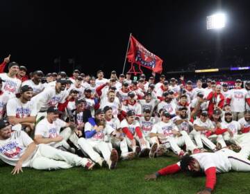 uttake from a team photo shoot after the Phillies won the pennant. (Heather Barry)