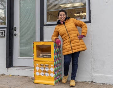 Cassie Jones is the creator of the Free Supply Library, a free leave-and-take box for arts and crafts supplies on 50th Street in West Philadelphia. (Kimberly Paynter/WHYY)